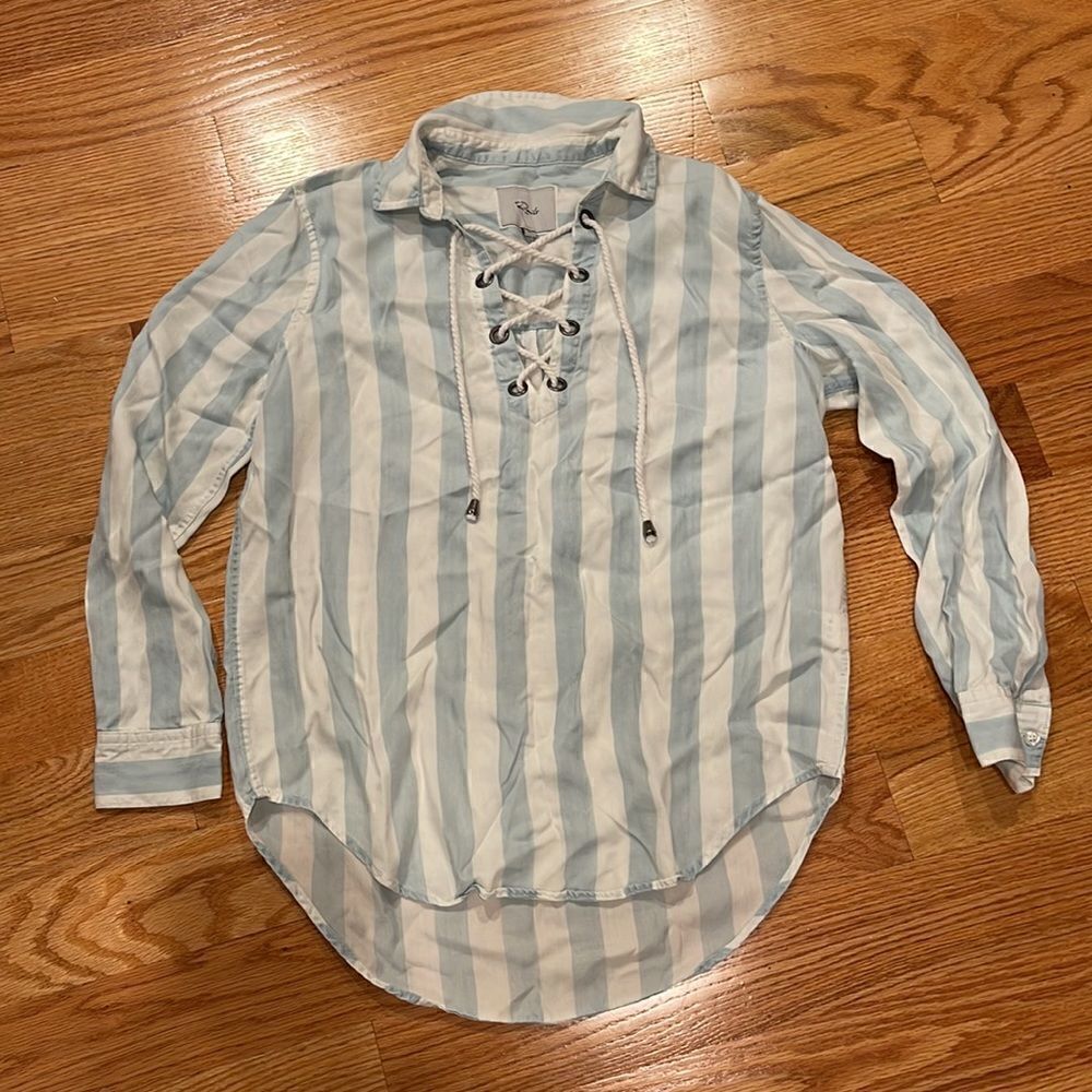 Rails Uli Block Stripe Lace Up Pullover Blouse Xs - image 6
